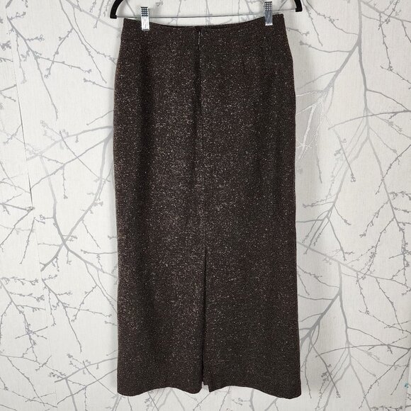 Apostrophe Brown Speckle Tweed Wool Blend Maxi Pencil Skirt - Picture 3 of 4